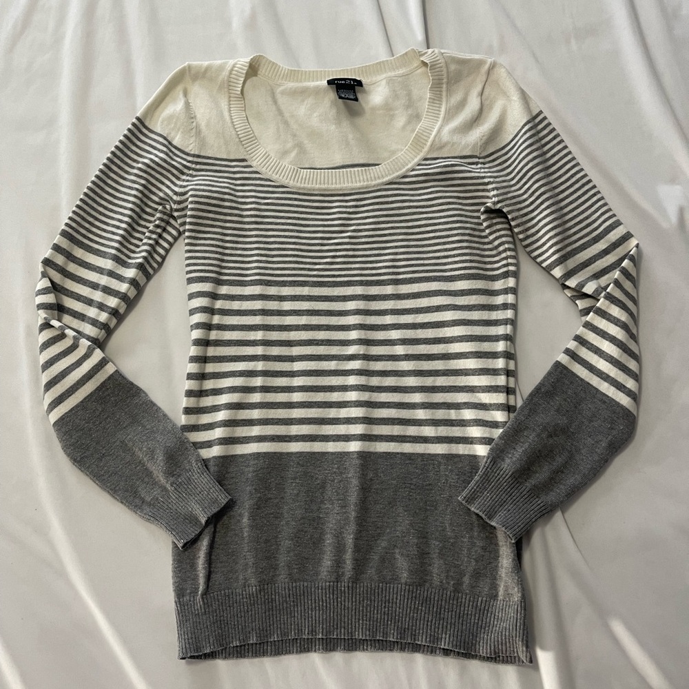 Grey and white striped sweater